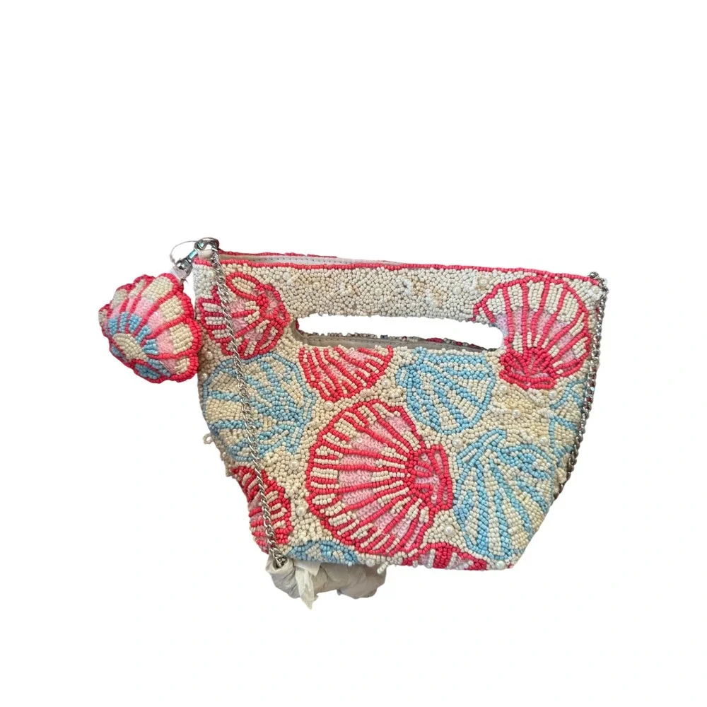 Viral New Release Pink Blue Shell Beaded Tote Crossbody With Shell Charm Bag NWT